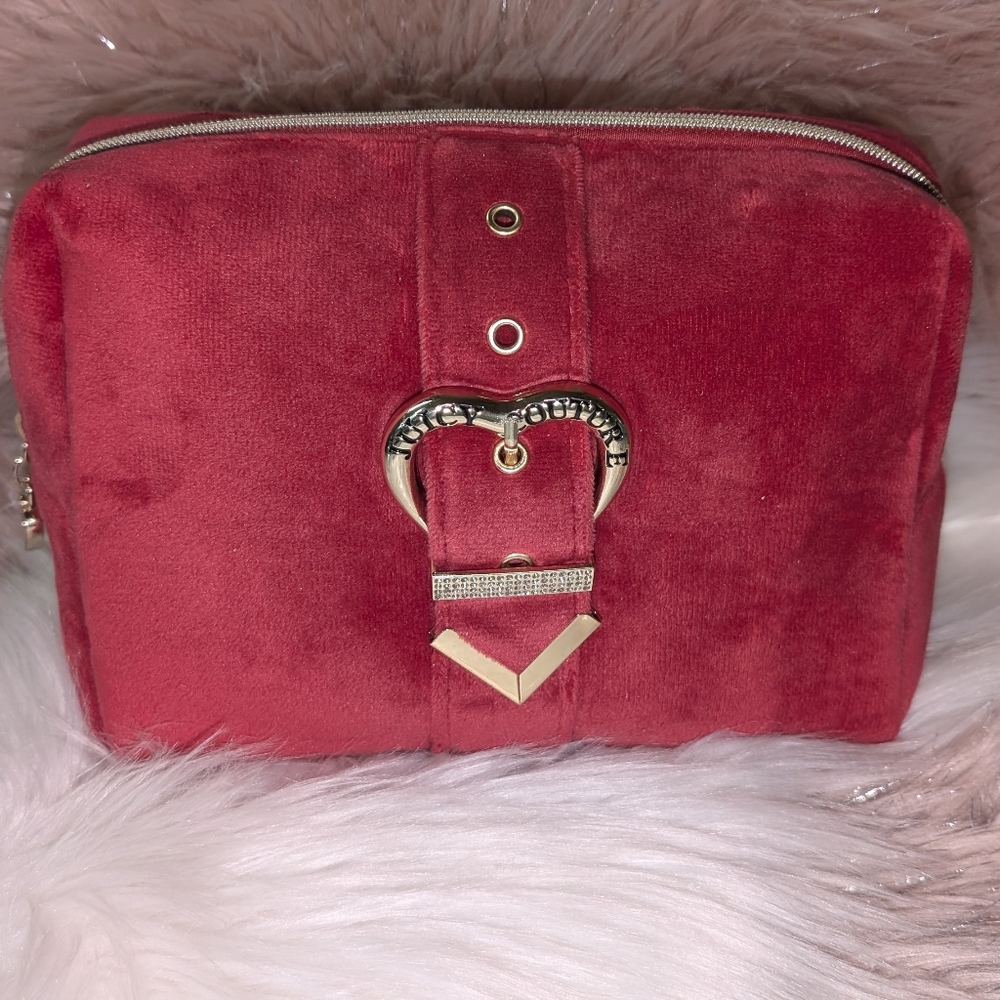 Juicy Couture Cosmetic Bag with Gold Heart Buckle Accent